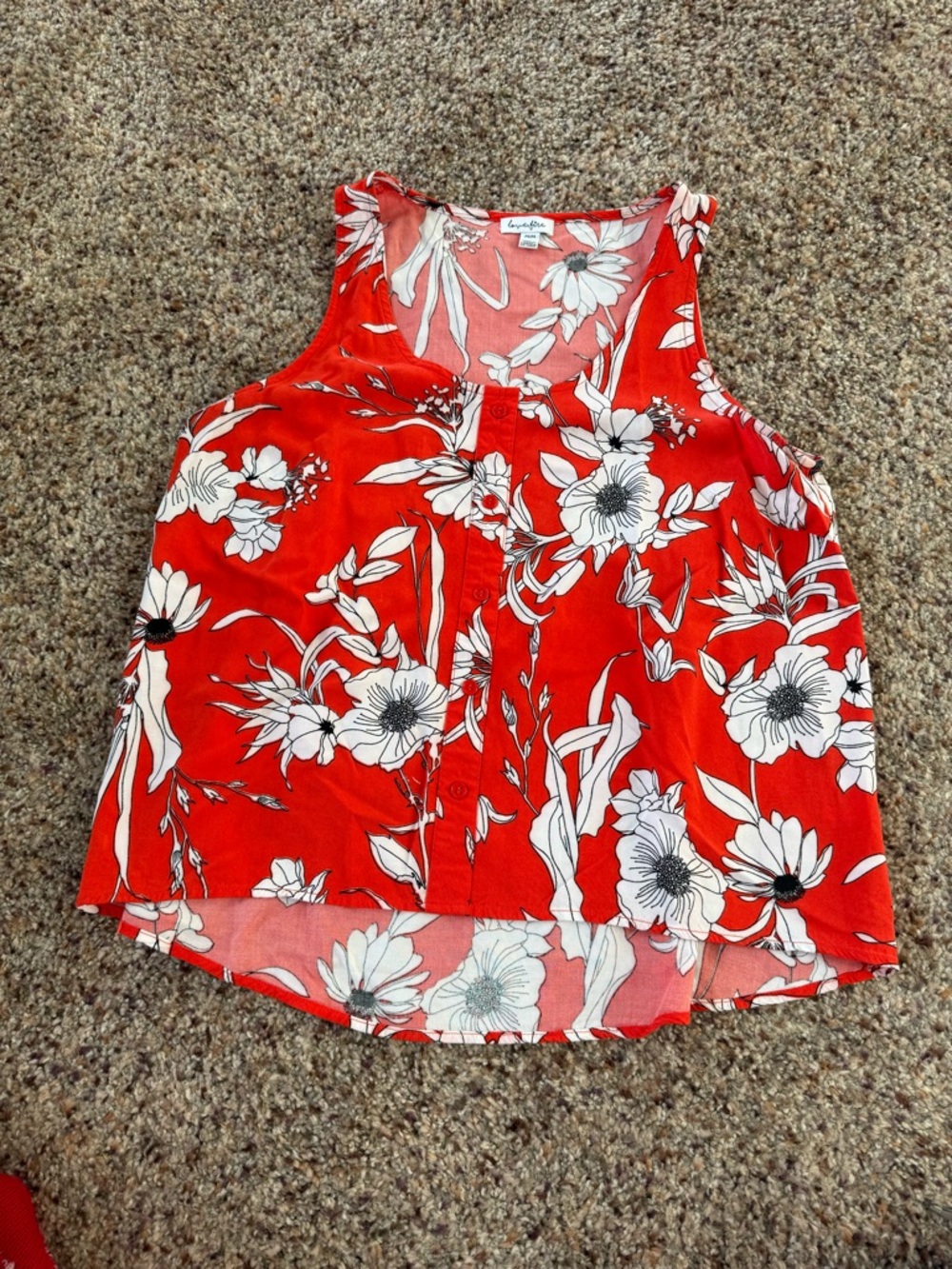 Red Floral Button-Front Women's Camisole Tank Top